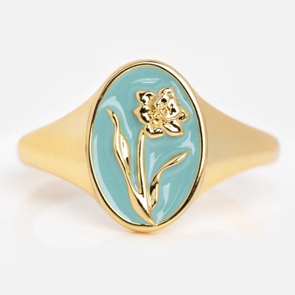 local eclectic Jewelry - Local Eclectic For You, With Love Enamel March Birth Flower Signet Ring Size 7